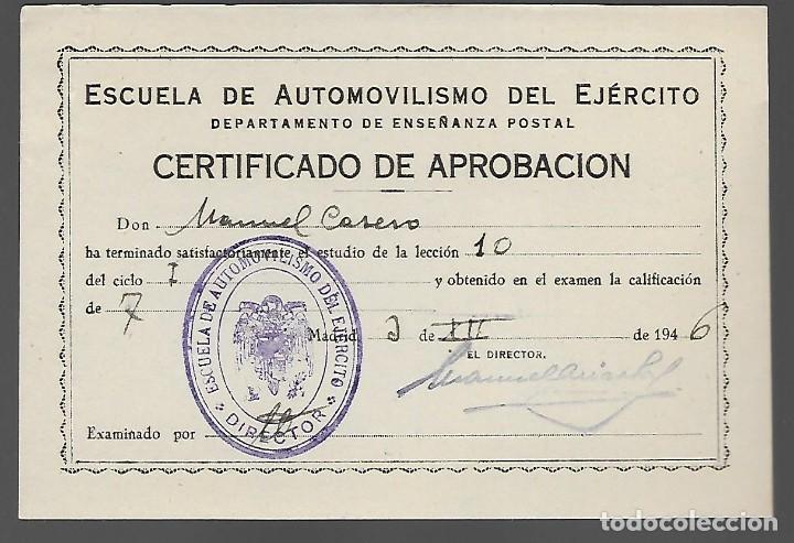 Military Antiques: ESCUELA AUTOMOVILISMO DEL EJERCITO,- CERTIFICADO APROBACION- VER FOTO