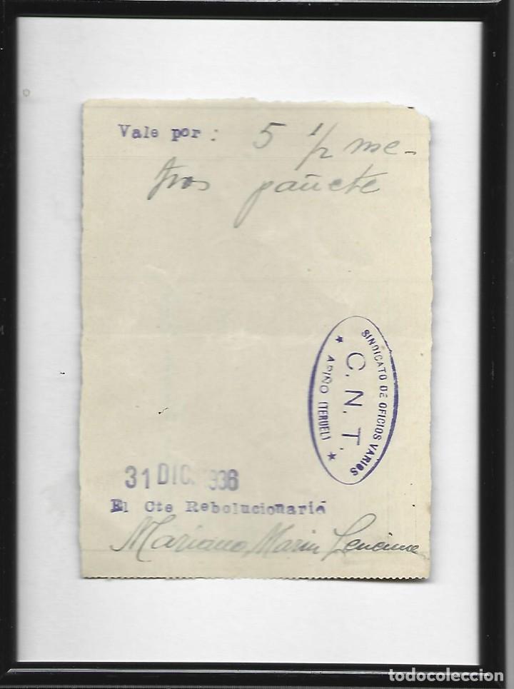 Militaria: CNT. Marco con una papeleta de la CNT del a&ntilde;o 1936 ( curiosa nota, ver descripci&oacute;n )