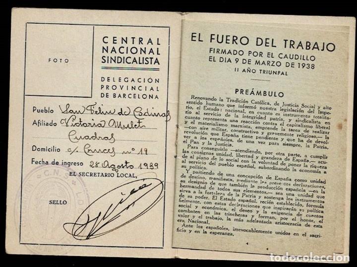 Militaria: 0564 Guerra Civil Carnet de la CENTRAL NACIONAL SINDICALISTA de Barcelona 1939 Delegacion Local