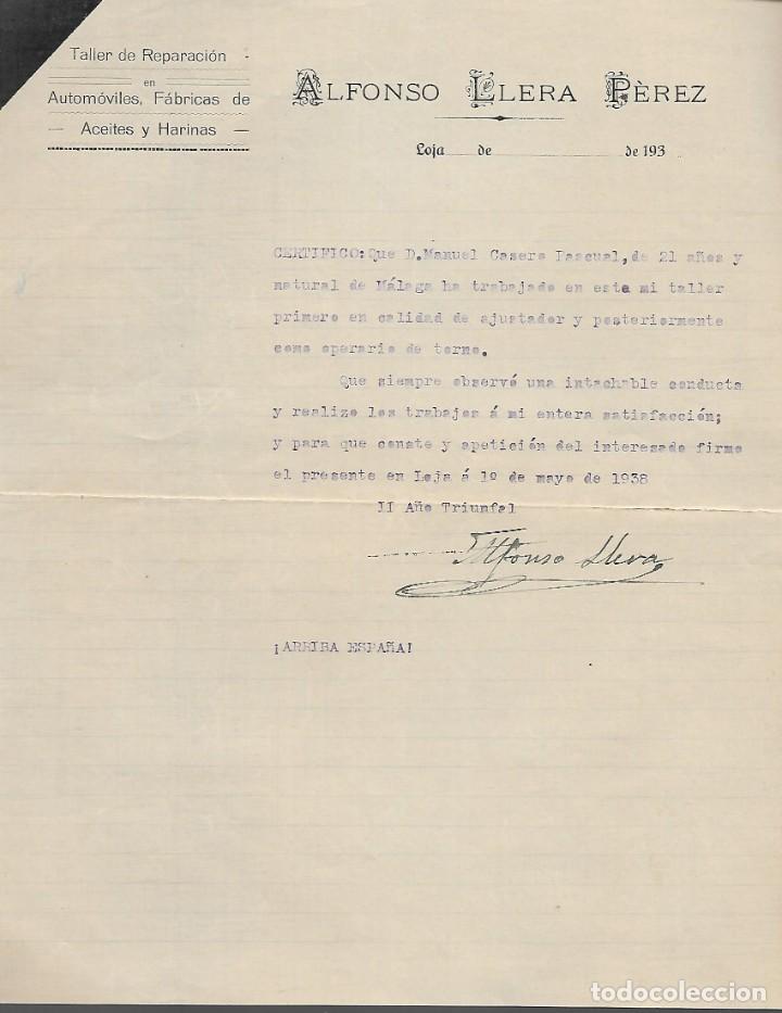 Military Antiques: LOJA-GRANADA- CERTIFICADO DE CONDUCTA. 1&ordm; MAYO DE 1938..VER FOTOS