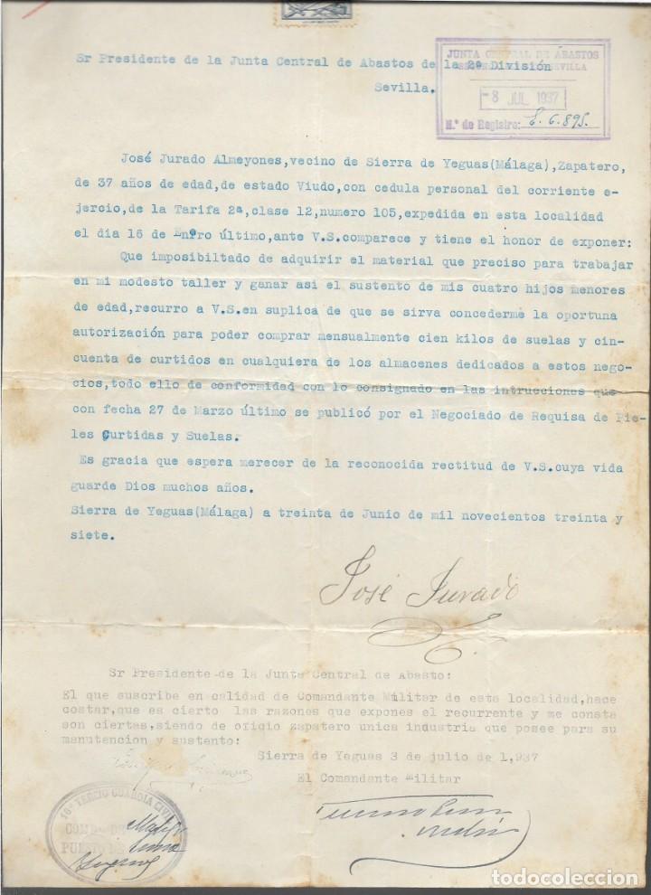 Militaria: SIERRA YEGUAS-MALAGA- JUNIO 1937.- JUNTA CENTRAL DE ABASTOS.-VER FOTOS