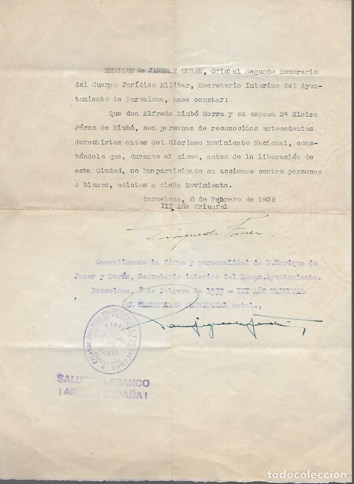 Militaria: BARCELONA.-SECRETARIO INTERINO DEL AYUNTAMIENTO- 8 FEBRERO 1939. -VER FOTO