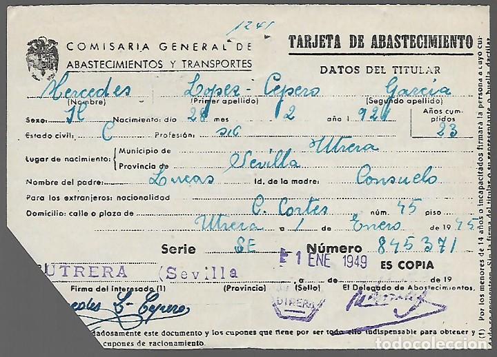 Military Antiques: UTRERA- SEVILLA- TARJETA DE ABASTECIMIENTO,- VER FOTOS