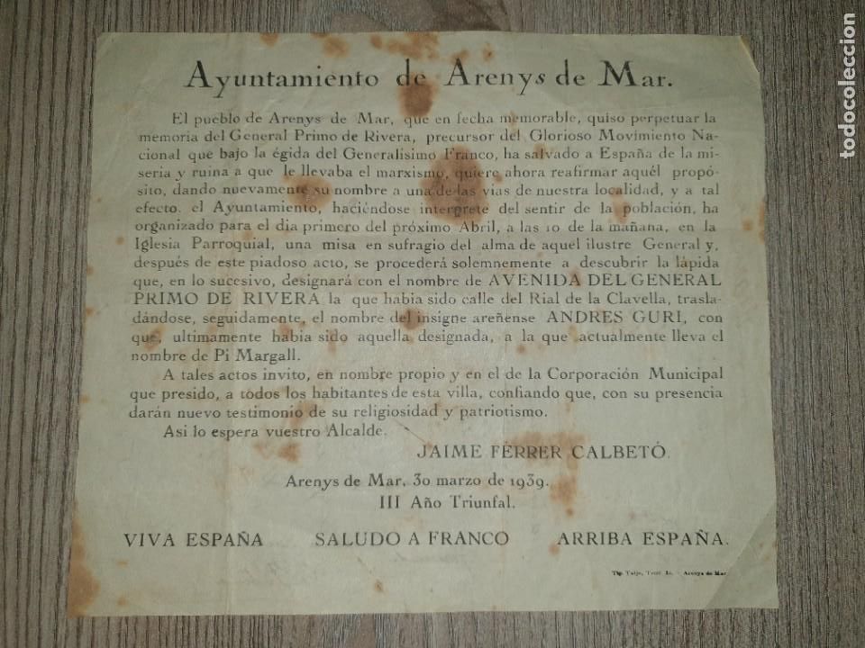 Military Antiques: AYUNTAMIENTO DE ARENYS DE MAR , GENERAL PRIMO DE RIVERA .