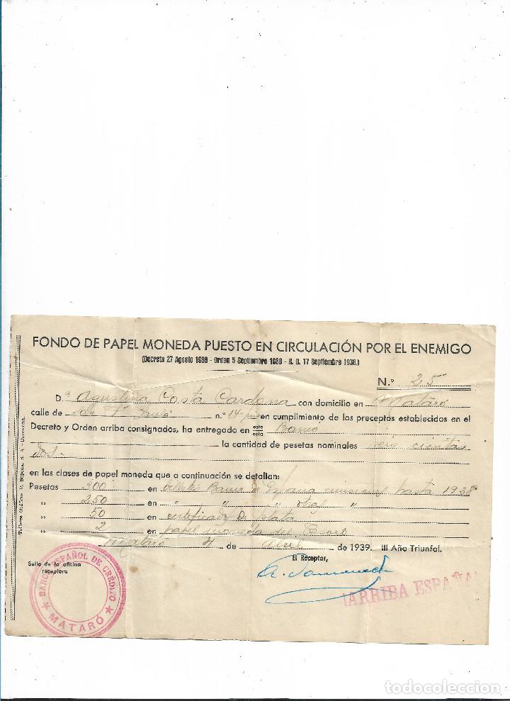 Militaria: Fondo de papel moneda puesto en circulaci&oacute;n por el enemigo 1939