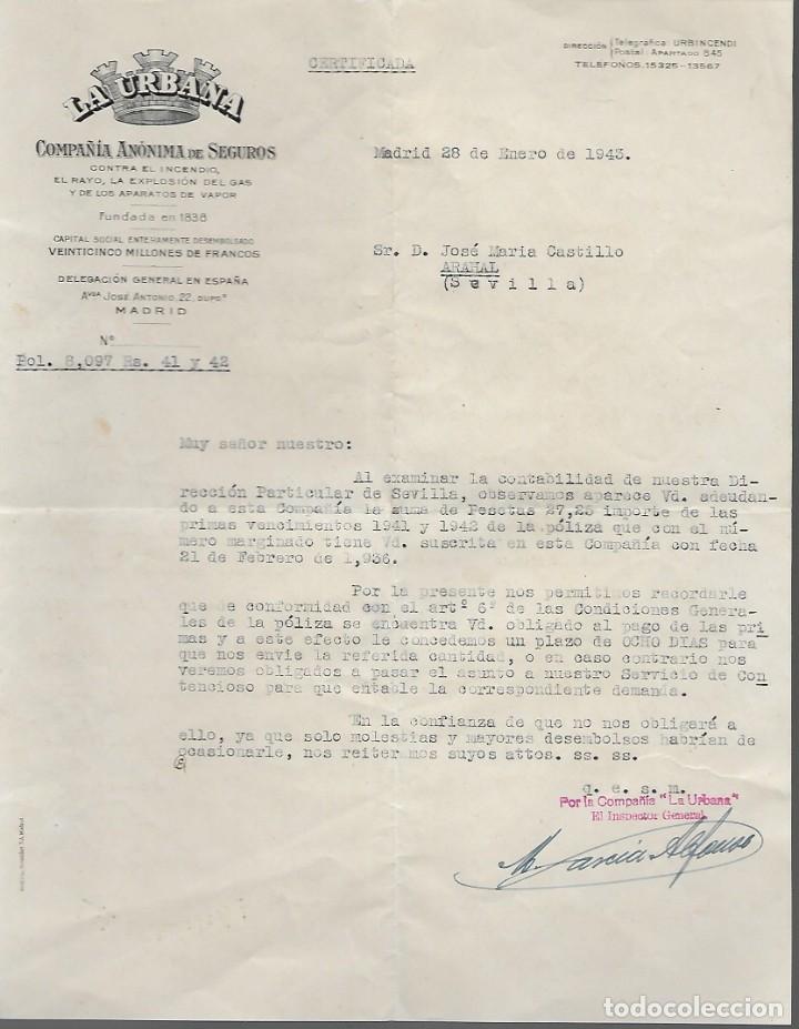 Militaria: MADRID,- COMPA&Ntilde;IA ANONIMA DE SEGUROS.., A&Ntilde;O 1943. VER FOTOS