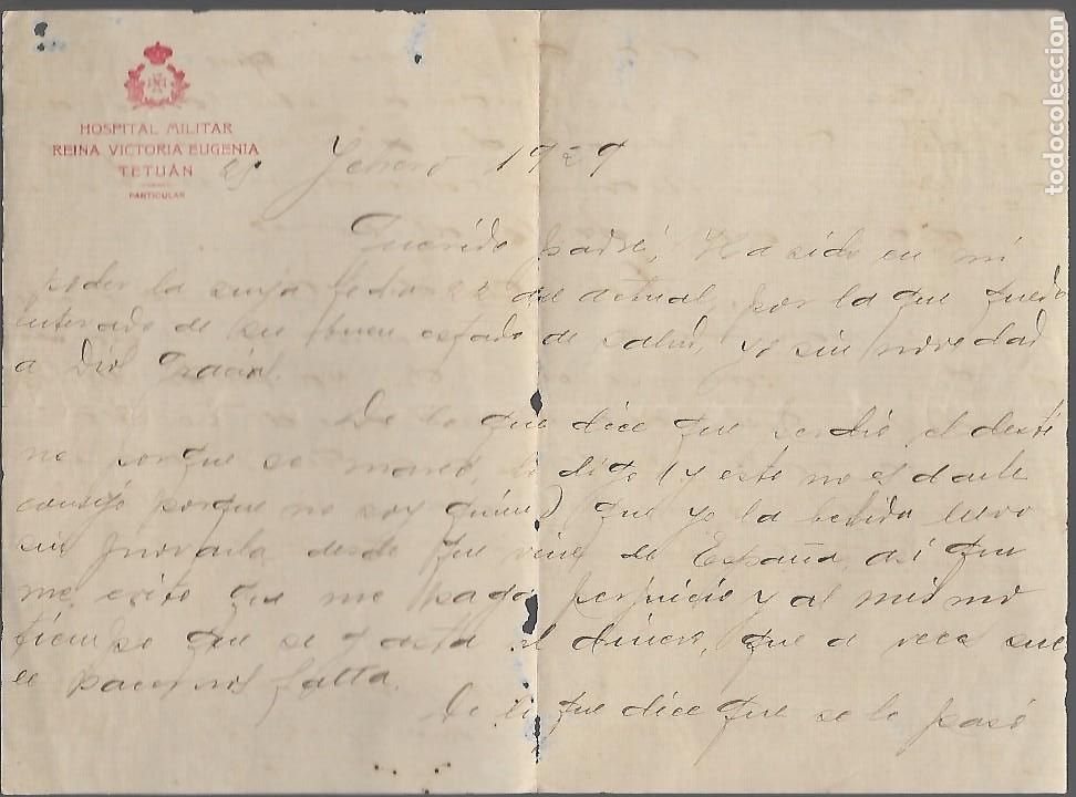 Militaria: TETUAN,-CARTA DESDE EL HOSPITAL MILITAR-REINA VICTORIA EUGENIA- -A&Ntilde;O 1929.- VER FOTOS