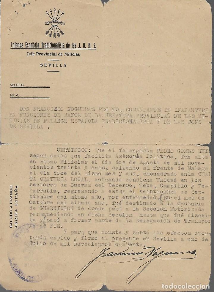 Militaria: SEVILLA,- F.E. JEFE PROVINCIAL DE MILICIAS- 4&ordm; CENTURIA LOCAL ACTUO EN PUEBLOS DE MALAGA, VER FOTO