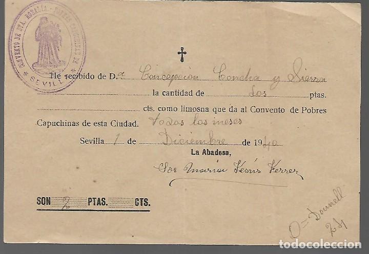 Militaria: SEVILLA, LIMOSNA AL CONVENTO DE POBRES CAPUCHINAS, A&Ntilde;O 1940. VER FOTO