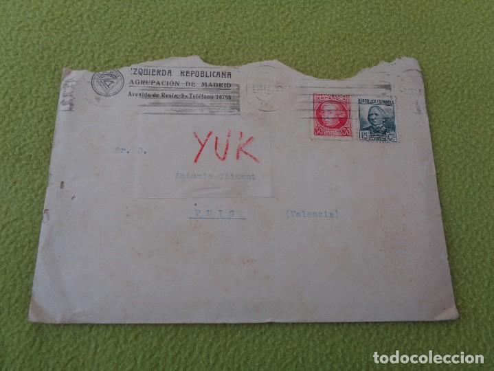 Militaria: SOBRE Y CARTA GUERRA CIVIL - 8 SEPTIEMBRE 1937 - IZQUIERDA REPUBLICANA AGRUPACION MADRID -AV/RUSIA 3