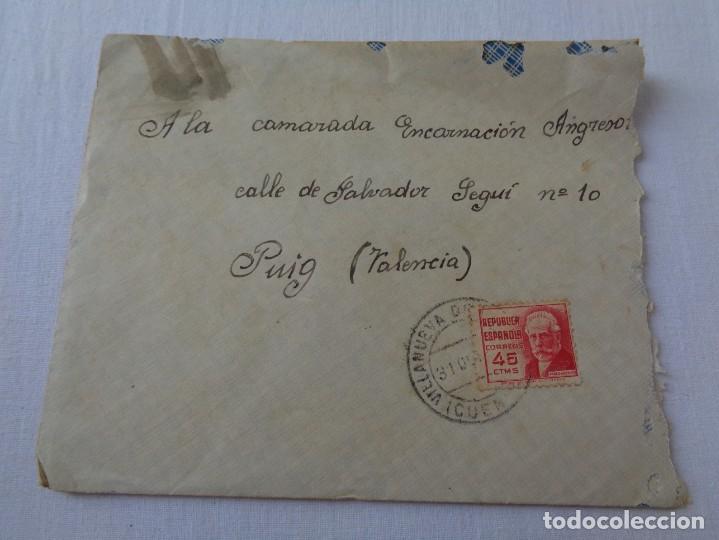 Military Antiques: SOBRE Y CARTA -GUERRA CIVIL DE VILLANUEVA DE LA JARA (CUENCA) AL PUIG (VALENCIA) OCTUBRE 1938