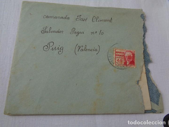 Military Antiques: SOBRE Y CARTA -GUERRA CIVIL DE VILLANUEVA DE LA JARA (CUENCA) AL PUIG (VALENCIA) SEPTIEMBRE 1937