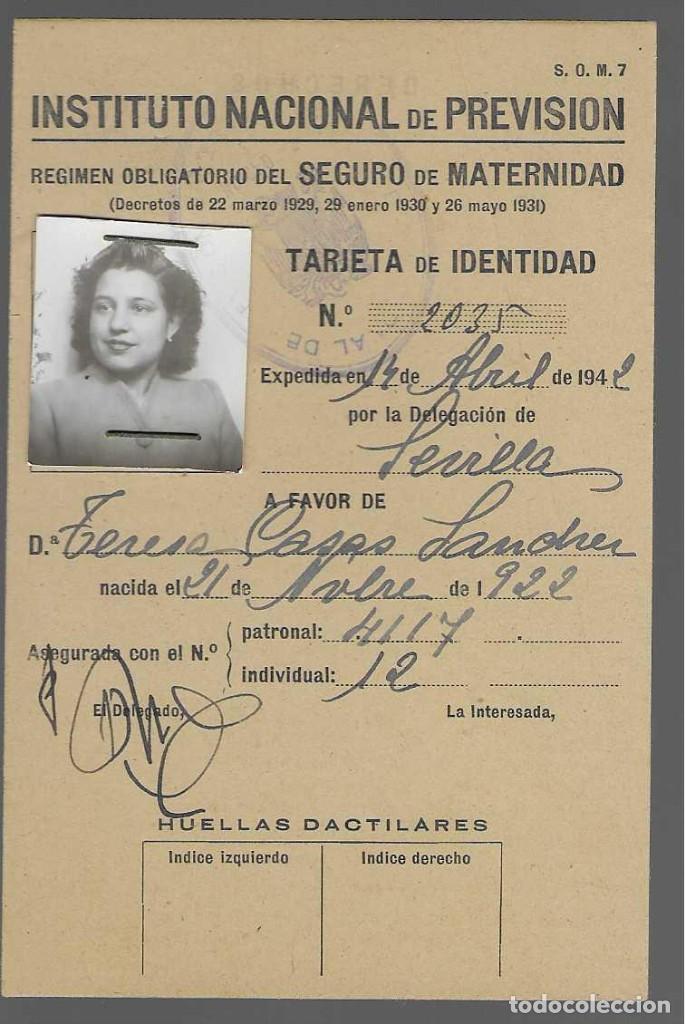 Militaria: SEVILLA.-TARJETA IDENTIDAD- SEGURO MATERNIDAD- VER FOTOS