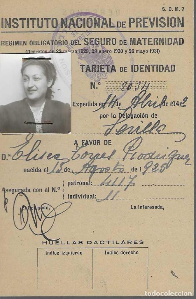 Militaria: SEVILLA.-TARJETA IDENTIDAD- SEGURO MATERNIDAD- VER FOTOS