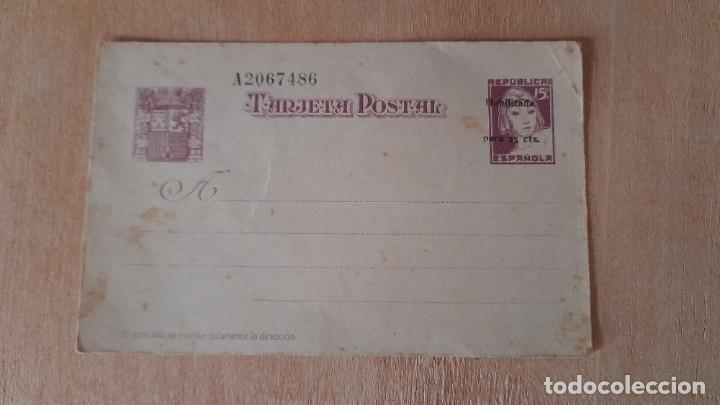 Militaria: Tarjeta postal Segunda Rep&uacute;blica habilitada 15 cts guerra civil