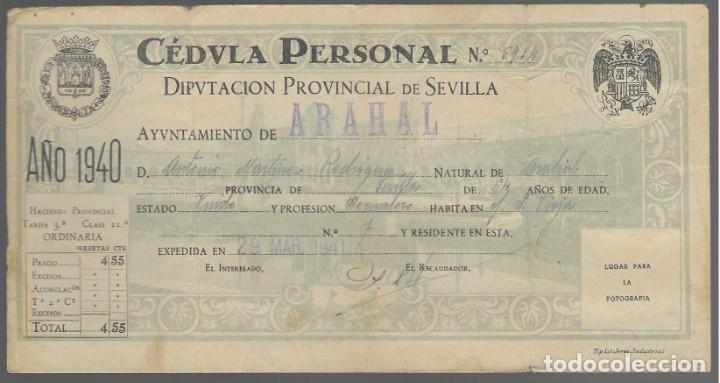 Militaria: ARAHAL- SEVILLA, CEDULA PERSONAL A&Ntilde;O 1940, VER FOTO