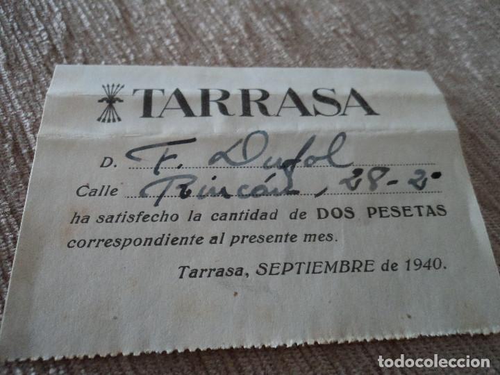 Militaria: pago de cuota a falange de tarrasa, 1940