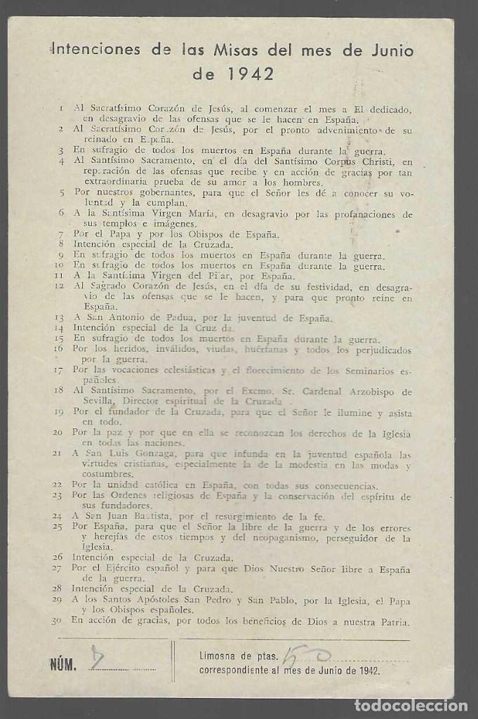 Militaria: INTENCIONES DE LA MISAS DE JUNIO,-LIMOSNA DE 50 PTA. A&Ntilde;O 1942- -VER FOTO