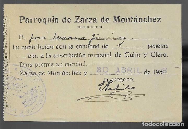 Militaria: ZARZA DE MONTANCHEZ, CULTO Y CLERO, 1 PTA, A&Ntilde;O 1938, VER FOTO