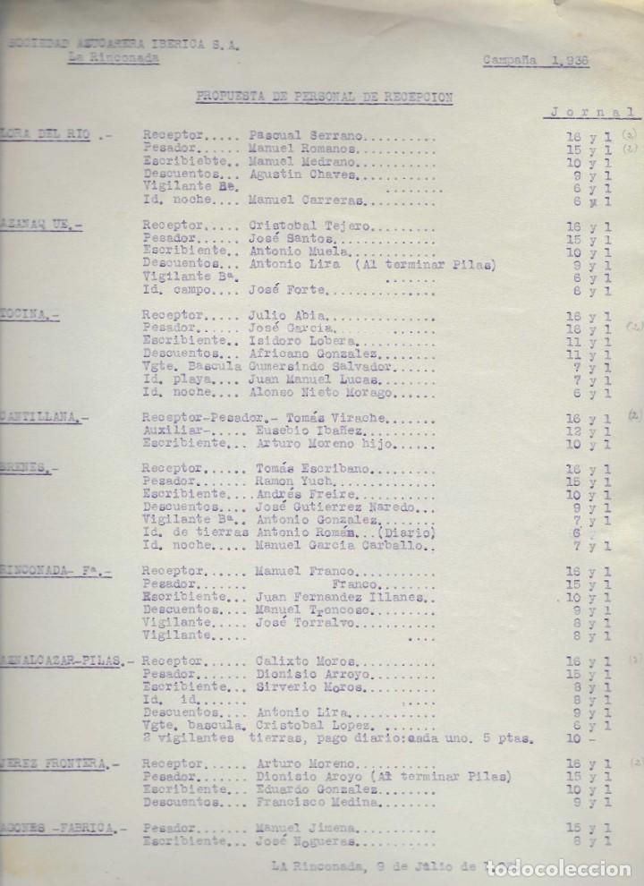 Militaria: LA RINCONADA.-SEVILLA.-, AZUCARERA IBERICA S.A.-LISTADO PERSONAL DE RECOLECCION.- VER FOTOS