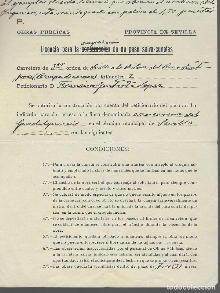 Militaria: SEVILLA.- OBRAS PUBLICAS-LICENCIA PASO SALVA CUNETAS-AZUCARERA DEL GUALDALQUIVIR,VER FOTOS