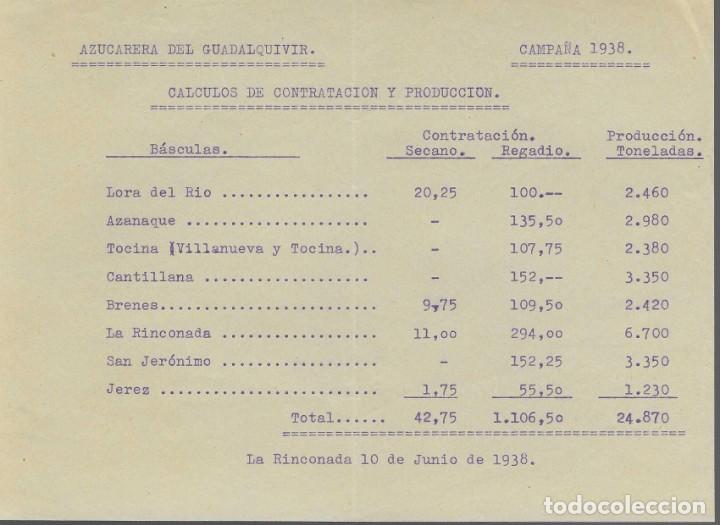 Militaria: SEVILLA.- AZUCARERA DEL GUALDALQUIVIR, CALCULO CONTRACION Y PRODUCCION, CAMPA&Ntilde;A 1938,VER FOTOS