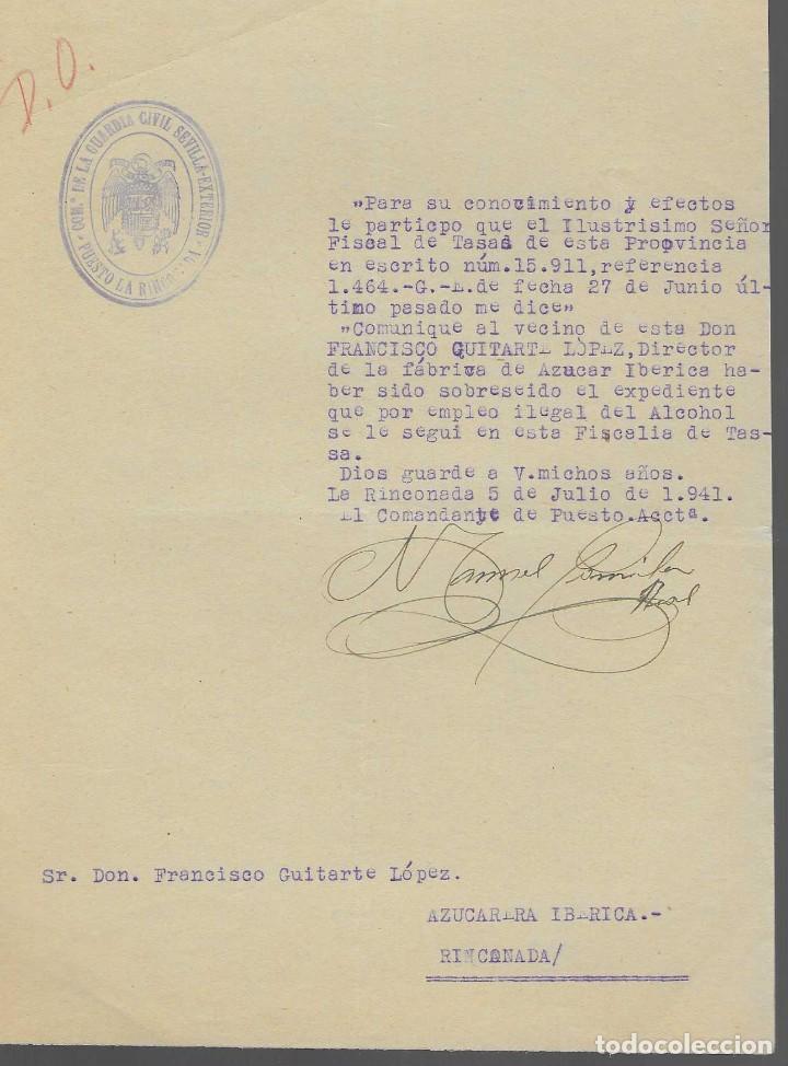 Militaria: LA RINCONADA,-SEVILLA- COM.GUARDIA CIVIL.- EXTERIOR.- FIRMADO, COMANDANTE DEL PUESTO, VER FOTO