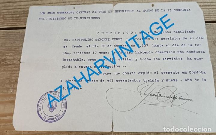 Militaria: CORDOBA, 1939, GUERRA CIVIL, CERTIFICADO BUENA CONDUCTA, SARGENTO REG.TRANSMISIONES, 23 CIA