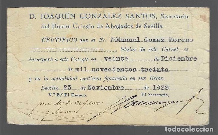 Military Antiques: SEVILLA, CARNET- ILUSTRE COLEGIO DE ABOGADOS, A&Ntilde;O 1933,- VER FOTO