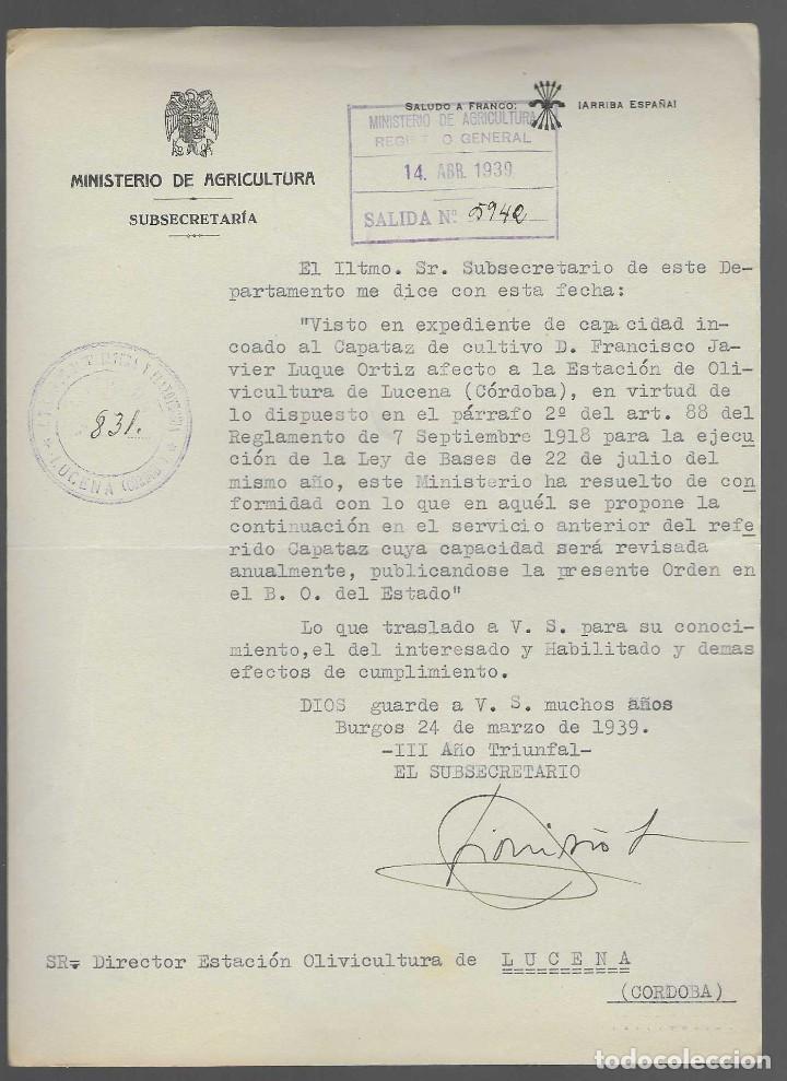Military Antiques: BURGOS A LUCENA-CORDOBA- DRTR. ESTACION OLIVICULTURA.- MARZO 1939,, VER FOTO