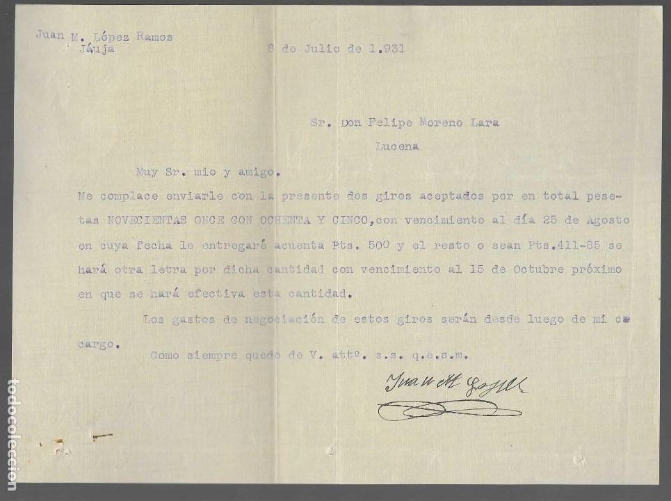 Militaria: LUCENA-CORDOBA- SR. D. FELIPE MORENO LARA.- JULIO 1931,, VER FOTO