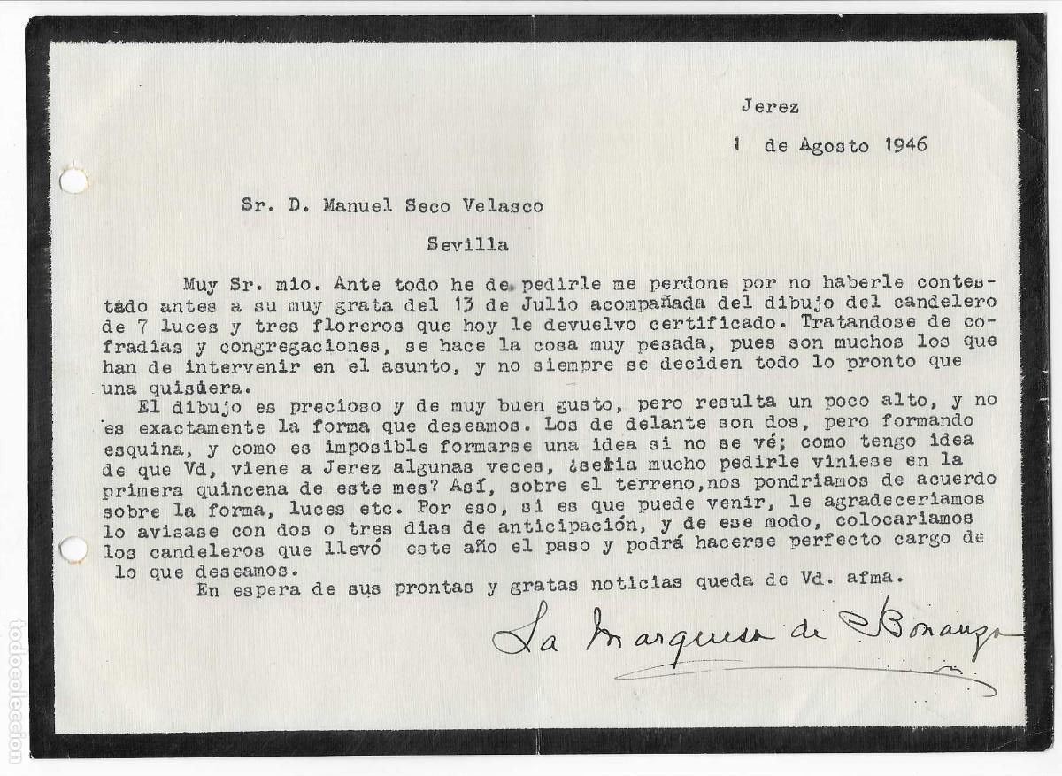 Military Antiques: JEREZ A MANUEL SECO .-SEVILLA- FIRMADO LA MARQUESA DE BONANZA??' VER FOTO