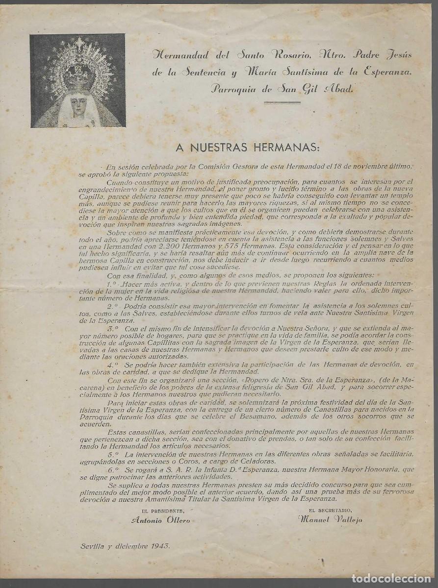 Military Antiques: SEVILLA.- CARTA A LAS HERMANAS DE LA ESPERANZA MACARENA, TIPO FOLIO.. VER FOTOS