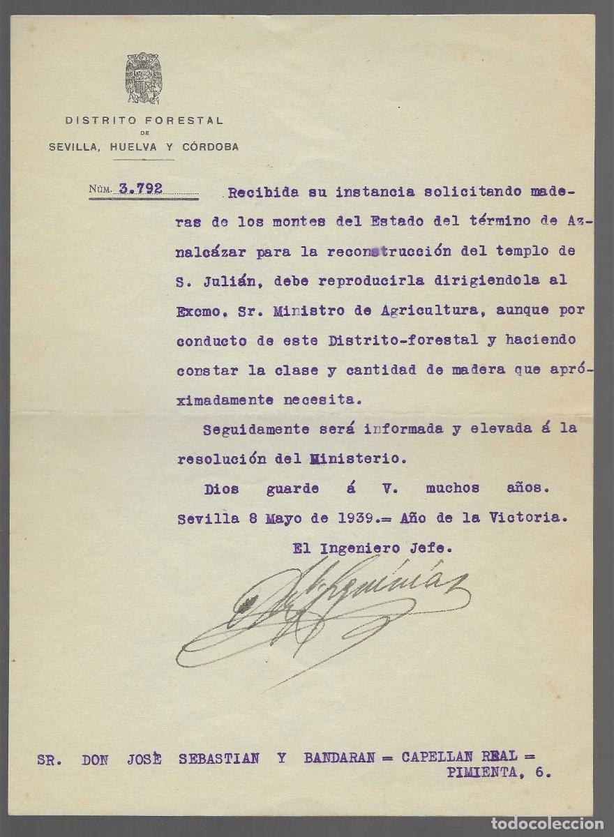 Militaria: SEVILLA, SOLICITUD MADERA RECONSTRCCION TEMPLO SAN JULIAN.-JOSE SEBASTIAN BANDARAN. CAPELLAN REAL