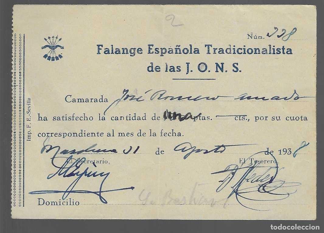 Militaria: MARCHENA- SEVILLA- F.E. J.O.N.S..- CUOTA 1 PTA- VER FOTO