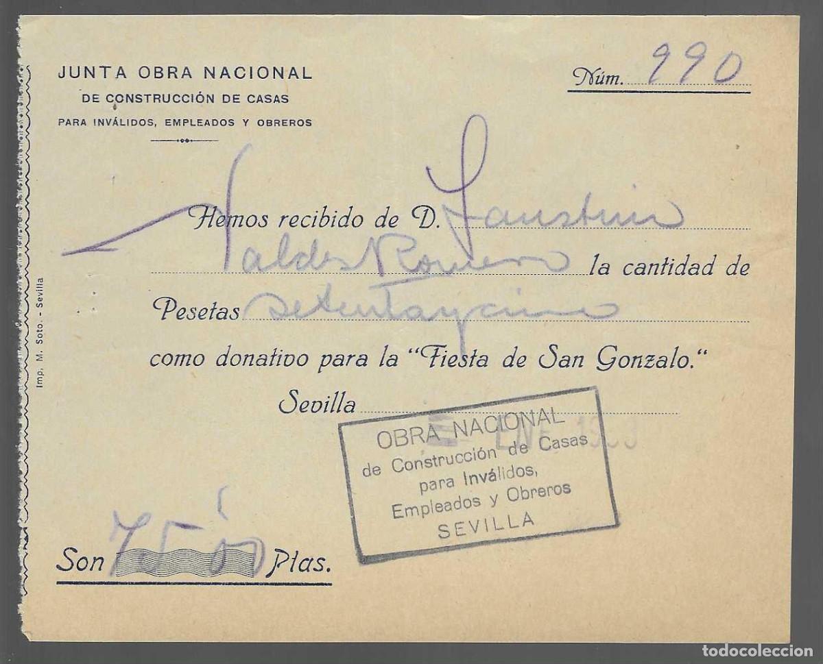 Militaria: SEVILLA- DONATIVO PARA LA FIESTA DE SAN GONZALO.- -QUEIPO DE LLANOS- ENERO 1939.VER FOTO