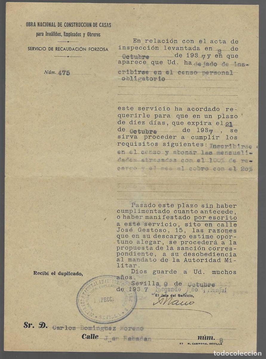 Militaria: SEVILLA-ACTA INSPECCION HA DEJADO DE INSCRIBIRSE CENSO PERSONAL- .VER FOTO