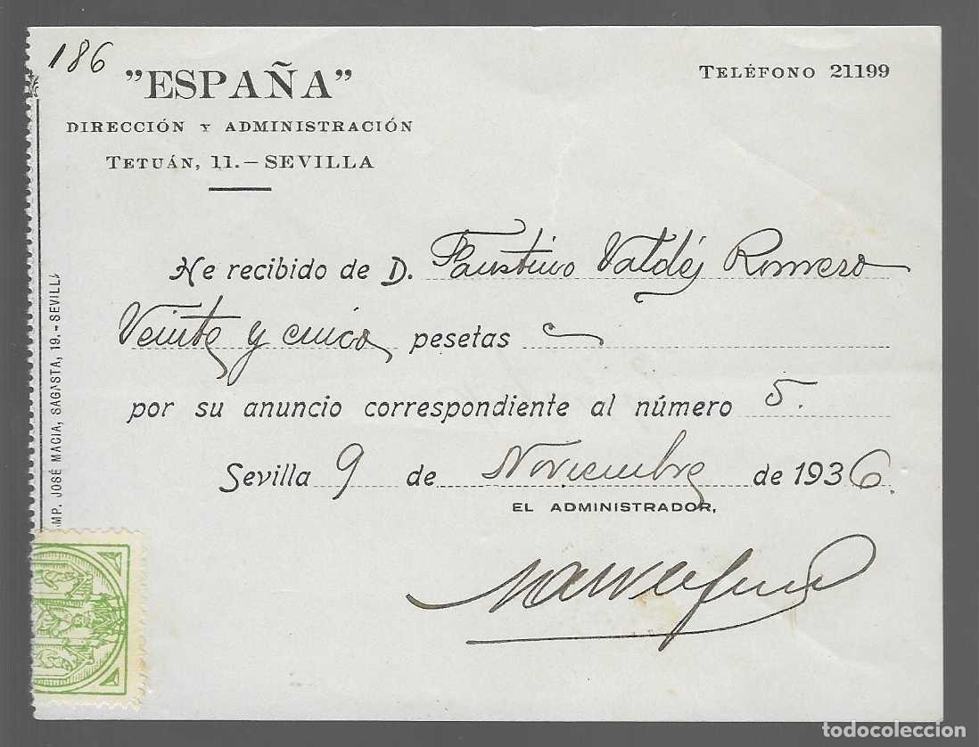 Militaria: SEVILLA- DIARIO- ESPA&Ntilde;A- PAGO POR ANUNCIO.- NOVIEMBRE 1936- .VER FOTO