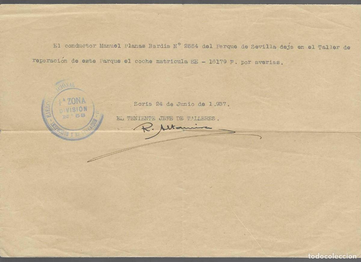 Militaria: SEVILLA-. EJERCITO NACIONAL- 1&ordm; ZONA DIVISION N&ordm; 58-AVERIA COCHE SE16179-VER FOTO