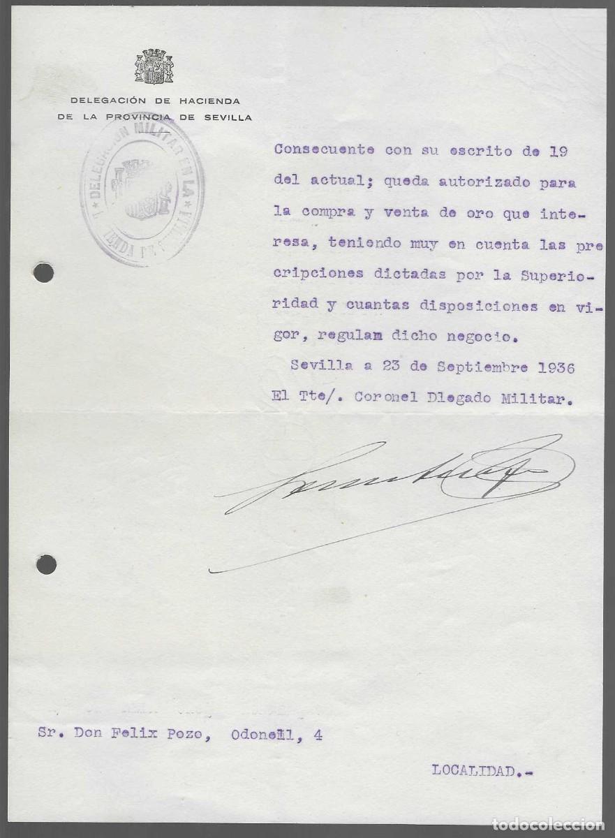 Military Antiques: SEVILLA,- AUTORIZACION COMPRA Y VENTA DE ORO- SE DICE QUE FELIX POZO FUNDIO EL ORO..VIRGEN MACARENA
