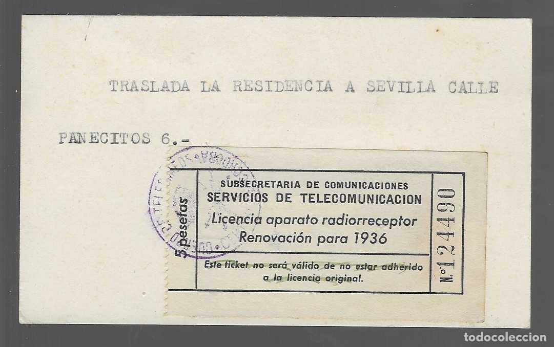 Militaria: CARNET RADIODIFUCION,- REVERSO, SELLO RENOVACION 1936.- 5 PTAS- DE TELECOMUNICACION,- VER FOTO