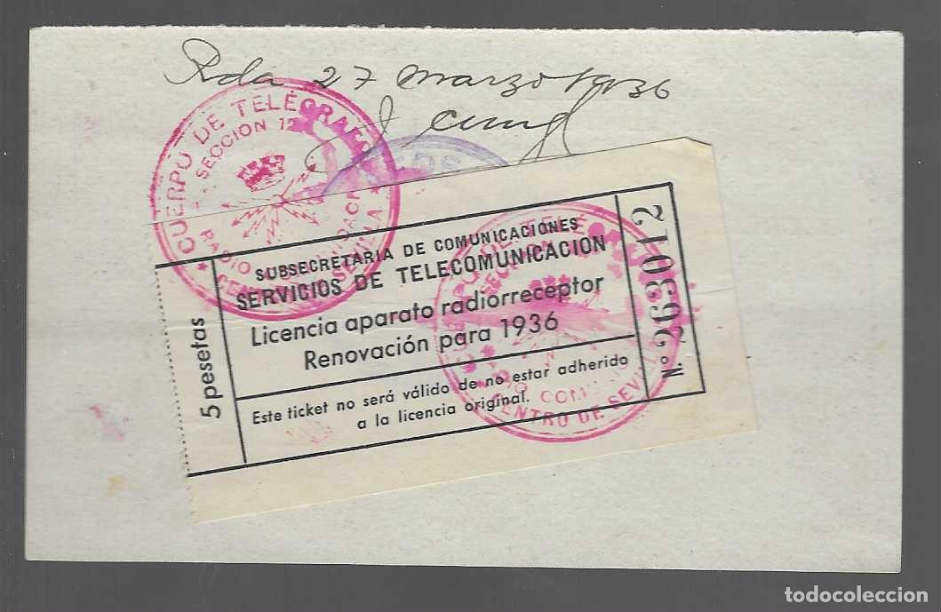 Militaria: CARNET RADIODIFUCION,- REVERSO, SELLO RENOVACION 1936.- 5 PTAS- DE TELECOMUNICACION,- VER FOTO