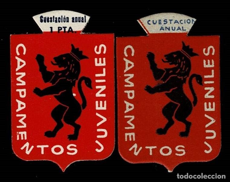 Militaria: 0088 Guerra Civil Emblemas CAMPAMENTOS JUVENILES, dos ejemplares; uno Sin valor y el otro de 1 pta V