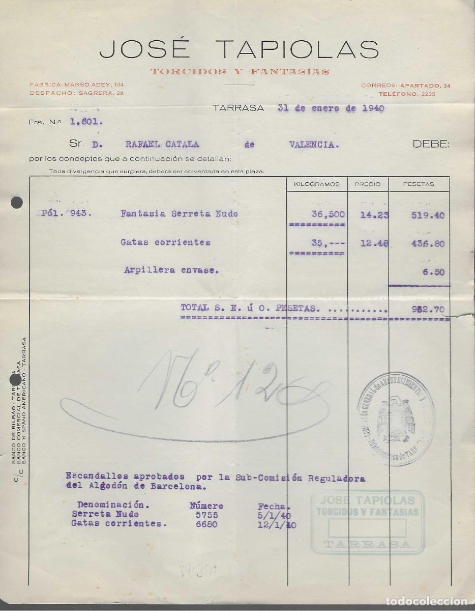 Militaria: TARRASA, FACTURA,- JOSE TAPIOLAS- VER FOTO