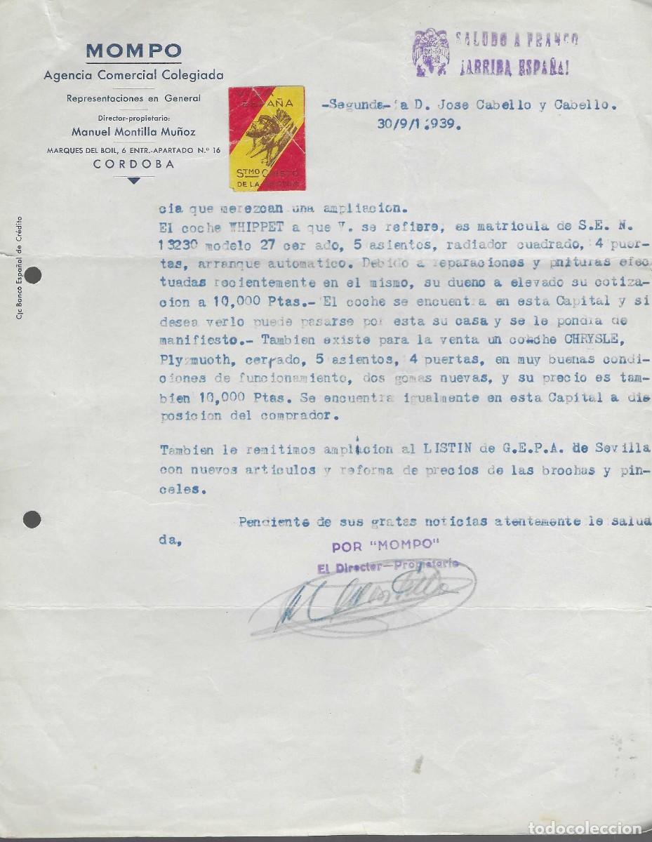 Militaria: TARRASA, FACTURA,- MONPO- VENTA DE UN COCHE WHIPPET- SE 13230, - VER FOTO