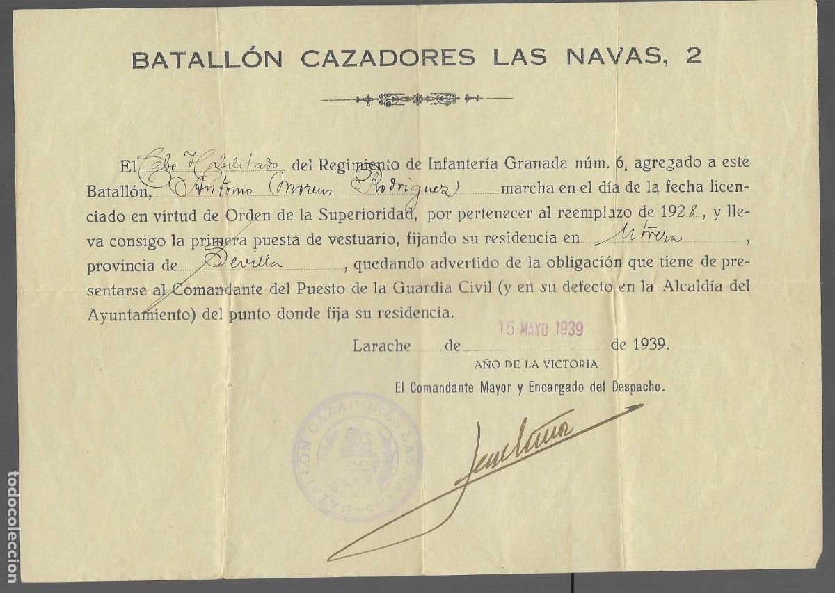 Militaria: LARACHE,- BON. CAZADORES LAS NAVAS , 2. LECENCIA SOLDADO- VER FOTOS