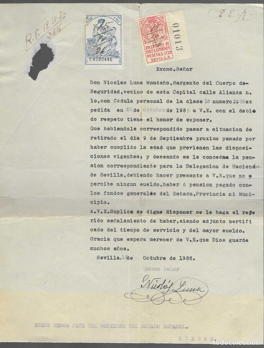 Militaria: SEVILLA, CARTA DIRIGIDA AL JEFE DEL GOBIERNO DEL ESTADO ESPA&Ntilde;OL- FRANCO- BURGOS, OCTUBRE 1936, VER