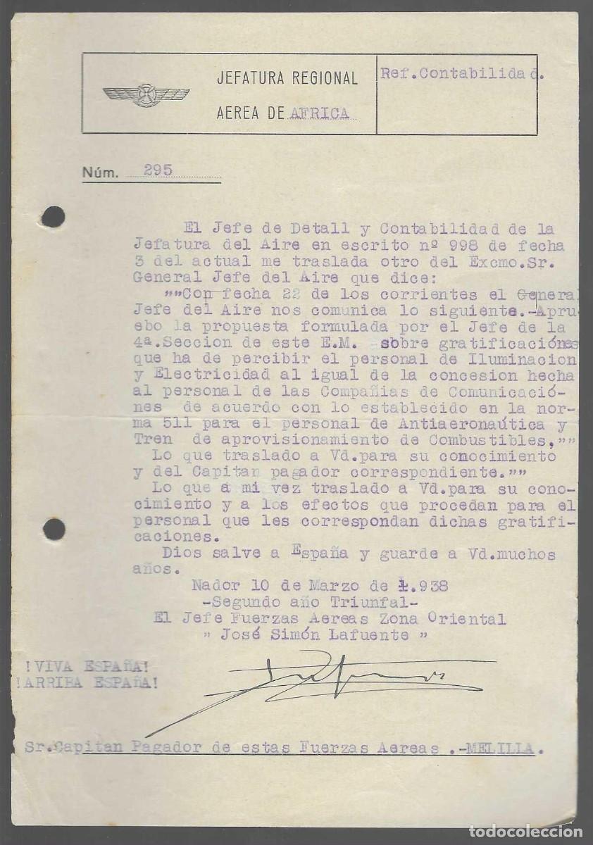 Militaria: NADOR- JEFE FUERZAS AEREAS EN AFRICA,- ANEXOS Y NORMAS... A&Ntilde;O 1938, JOSE SIMON LA FUENTE