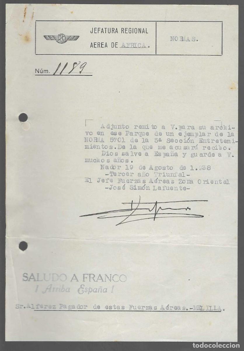 Militaria: NADOR- JEFE FUERZAS AEREAS EN AFRICA,- ANEXOS Y NORMAS... A&Ntilde;O 1938, JOSE SIMON LA FUENTE