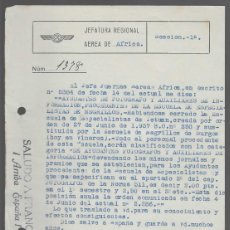 Militaria: NADOR- JEFE FUERZAS AEREAS EN AFRICA,- ANEXOS Y NORMAS... AÑO 1938, JOSE SIMON LA FUENTE